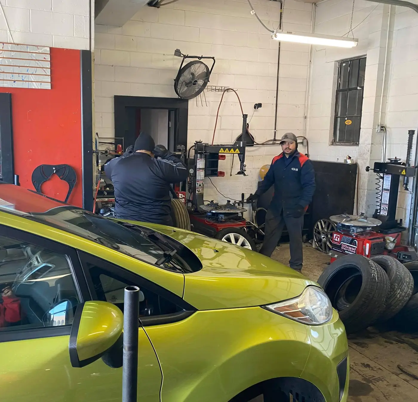 The crew at work in the shop