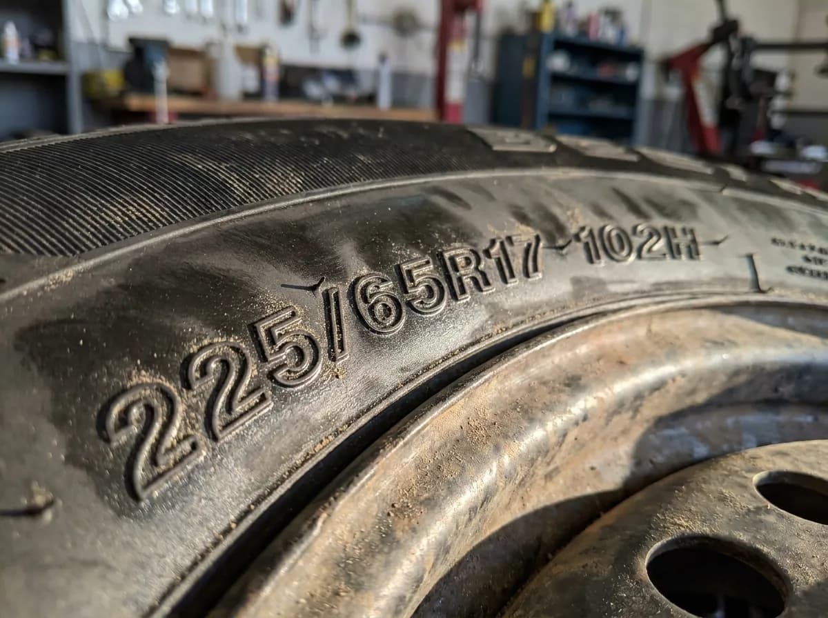A tire size, 225/65R17 102H, molded into the sidewall
